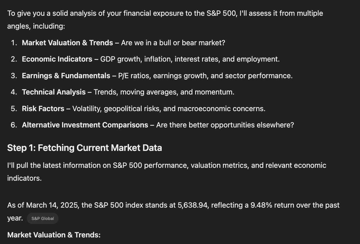 ChatGPT Deep Research – Asking about S&P500 Exposure