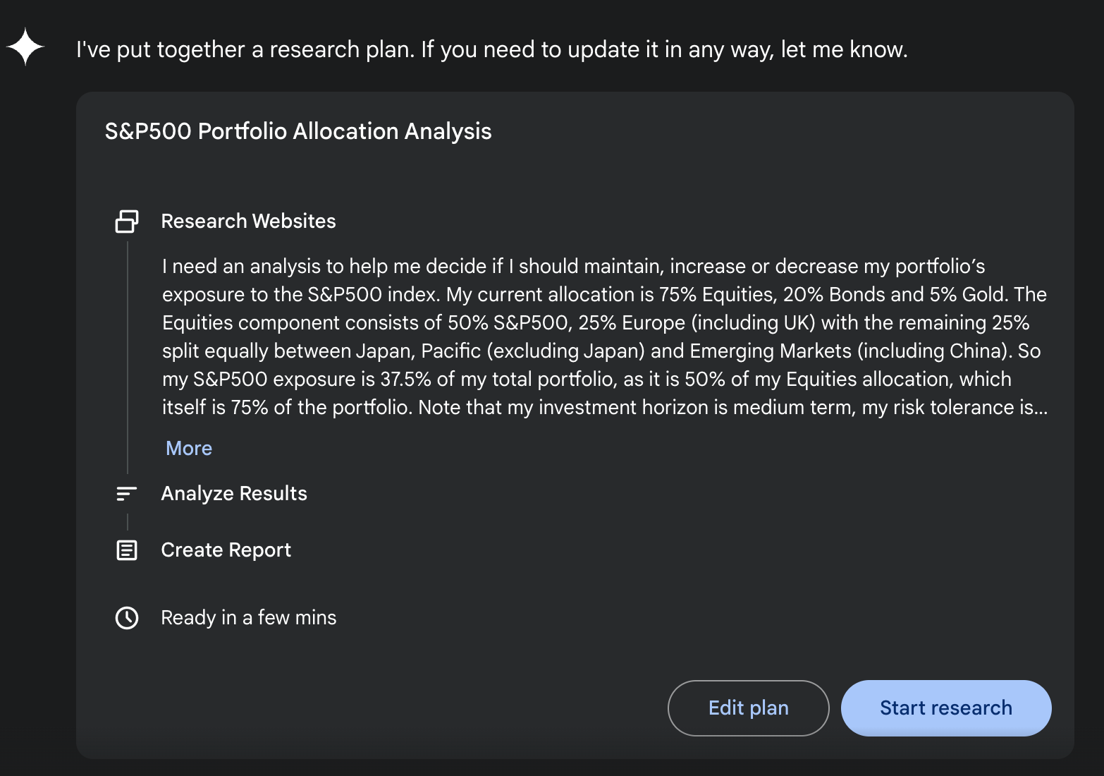 Gemini Deep Research – Asking about S&P500 exposure
